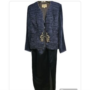 Nah Nah lady's blue dress Trimmed in beige with embroidery on jacket.  size 10